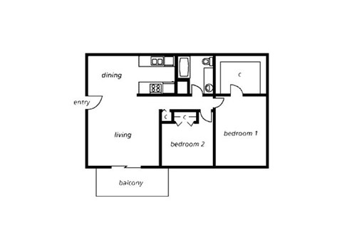 2 bedroom 1 bathroom floor plan at The View At Catalina Apartments in Tucson, AZ